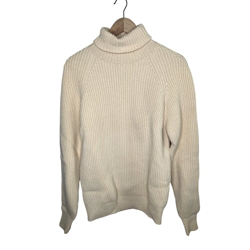 Alexander McQueen Mens Cream Ribbed Knit Wool Roll Neck Sweater Medium